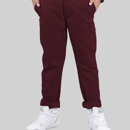 Kiddopanti Cotton Solid Pant - Maroon-image-45