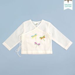 Keebee Organics Organic Cotton Full Sleeves Dragonflies Embroidered Jhabla - White-image-49