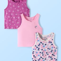 Pine Kids Cotton Knit Sleeveless Floral Print Vests Pack of 3 (Colour & Print May Vary)-14