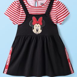 Babyhug DisneySingle Jersey Knit Half Sleeves Frock & T-Shirt With Minnie Mouse Graphics And Tape Detailing - Red & Black-image-92