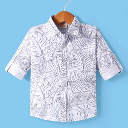 Rikidoos Full Sleeves Leaves Printed Shirt - White-image-97