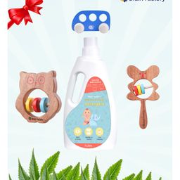Brain Factory Newborn Baby Gift Set: Neem Wood Teether Rattle (Bear & Owl), Wooden Pull-Along Fire Engine Toy, & Natural Baby Laundry Detergent (1000 ml)Safe, Eco-Friendly Essentials for Newborns-18