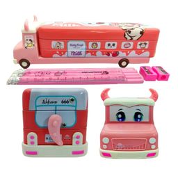 Bunie Bus Shaped Metal Pencil Box with Stationery Kit & Moving Wheels for Kids Pink-image-31