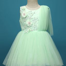 Enfance Sleeveless Floral Applique Detailed Shimmered Knee Length Dress - Sea Green-image-19
