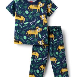 Babyhug Cotton Knit Half Sleeves Co-ords Night Suit With Animals Print - Navy Blue-picture-37