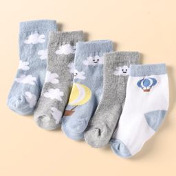 Cute Walk by Babyhug Ankle Length Anti Bacterial Socks With Cloud Design Pack of 5 - Multicolor-picture-35