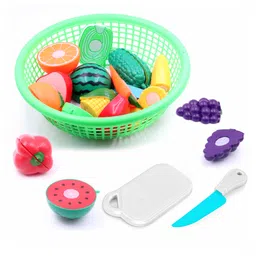 Aditi Toys Fruits and Vegetables Set in One Basket with Chopper Board & Knife for Kids, Fruit & Vegetable Combo Basket for Kids , BIS Approved (Green)-picture-15