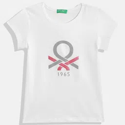 United Colors of Benetton Girls Brand Logo Printed Pure Cotton T-Shirt-picture-13