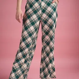 DressBerry Women Checked Classic Flared High-Rise Easy Wash Trousers-image-60