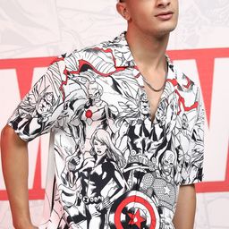 HIGHLANDER Marvel Men Avengers Printed Cuban Collar Viscose Relaxed Shirt-image-47