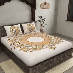 Bombay Spreads Brown Ethnic Motifs Cotton 180 TC King Bedsheet Set 2.74 m X 2.20 m-picture-48
