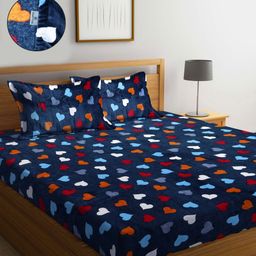 Myntra Elegant Homes Blue & Red Printed Woolen Fitted 300TC King Bedsheet Set 2.50mx2.25m-image-64