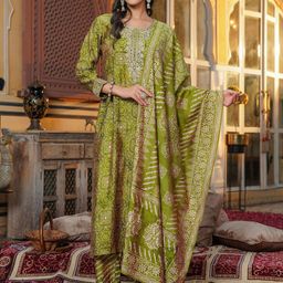 AHIKA Women Ethnic Motifs Printed Kurta with Trouser & Dupatta-picture-20