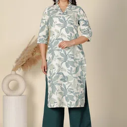 Aramya Women Linen Cotton Foliage Print Kurta with Palazzos-picture-10