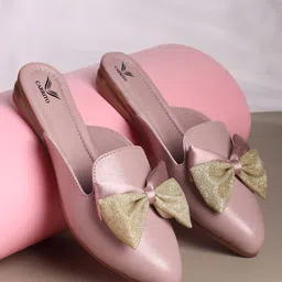 Carrito Women Solid Light Weight Mules Flats With Bows-image-75