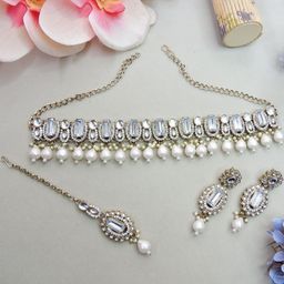 VATSALYA creation Alloy Gold- plated White Jewellery Set-image-76