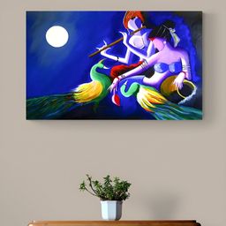 Tushaco Handicrafts Blue & Green Radha Krishna Religious Canvas Wall Art-image-45