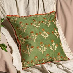 ALCOVE Green & Gold-Toned Ethnic Motifs Velvet Square Cushion Covers-image-71