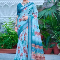 Anouk Floral Floral Printed Zari Saree-18