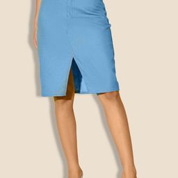 QIOA High-Waist Front Slit Knee Length Denim Skirt-picture-55