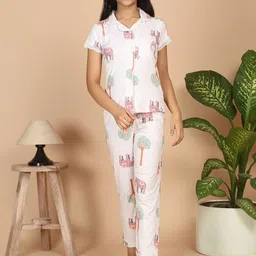 Sweet Dreams Girls Printed Lapel Collar Short Sleeves Night Suit-image-57