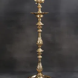Exotic India Gold Toned Textured Brass Peacock Oil Lamp Stand-image-42