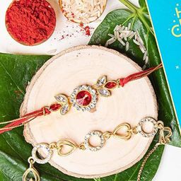 Kaameri Bazaar Kundan Studded & Beaded Bhaiya Bhabhi Rakhi With Roli Chawal-image-17