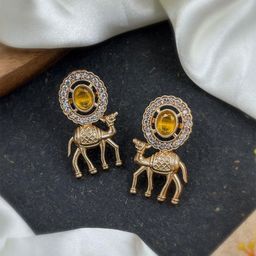 NAMAN ARTS Rose Gold-Plated Artificial Stones Studded & Beaded Oxidised Drop Earrings-48