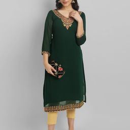 Vastani Enterprise Ethnic Motifs Yoke Design Thread Work Georgette Kurta-picture-24