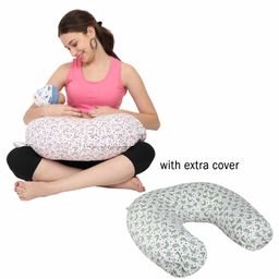 Nene Multifunction Nursing Printed Pillow with Additional Pillow Cover - Pink Green-image-93