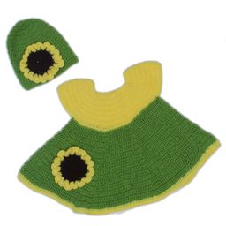 USHA ENTERPRISES Short Sleeves Sunflower Design Dress With Cap - Yellow & Green-image-94