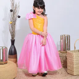 Saka Designs Ethnic Sequin Top & Skirt with Shoulder Bow - Yellow Pink-picture-0