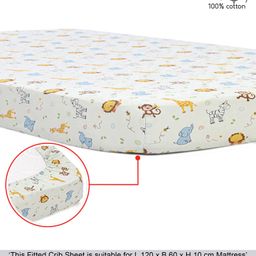 Babyhug Premium 100% Cotton Fitted Crib Sheet Jungle Print Regular - Green-picture-21