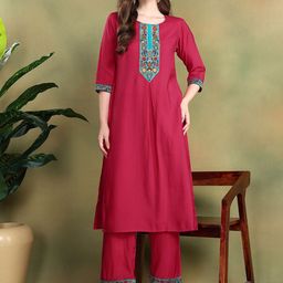 Aumira Women Ethnic Motifs Embroidered Regular Kurta with Pyjamas-image-25