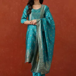 QSH Women Woven Design Kurta with Trousers & Dupatta-picture-52