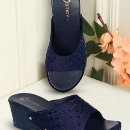 STICY Textured Party Wedge Mules with Laser Cuts-7