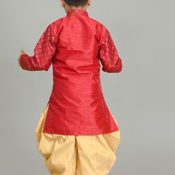 NFC CREATION Boys Embroidered Regular Sequinned Dupion Silk Kurta with Patiala image 4