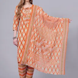 OH MI DIOS Women Geometric Printed Straight Regular Kurta Trousers With Dupatta-13