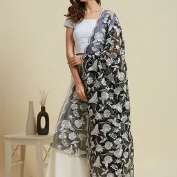 Dupatta Bazaar Printed Organza Dupatta with Thread Work image 2