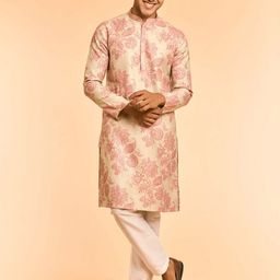 Diwas by Manyavar Floral Printed Thread Work Mandarin Collar Cotton Straight Kurta-picture-25