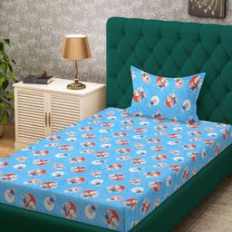 KLOTTHE Blue Cartoon Printed 400 TC Pure Cotton Single Bed Sheet Set 2.25 m X 1.50 m-16