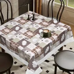 LooMantha Grey & White Floral Waterproof Plastic 4-Seater Table Cover-66