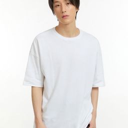 SMAN Round Neck Drop-Shoulder Sleeves Cotton Oversized T-shirt-image-19