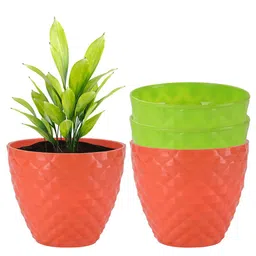 Kuber Industries Green & Orange4 Pieces Textured Durable Planters-67