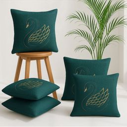 MFD HOME FURNISHING Navy Blue Set of 5 Embroidered Square Cushion Covers-picture-8