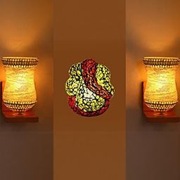 Somil Indore Mosaic Decorative Lamp Combo of Matching Wall Lamp & Blessing God Ganesh Wall Lamp, Multi Compatible with LED, Size: 15 X 15 X 17 Cm, Pack of 3.-image-68