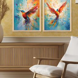 Kotart Brown & Orange Colored 2 Pieces Sparrows Printed Wooden Wall Arts-picture-47