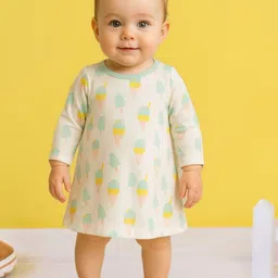 FASHION GRAB Printed Pure Cotton Round Neck A-Line Dress-image-30