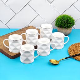UPC White & Silver-Toned Textured Ceramic Glossy Cups Set of Cups and Mugs-30