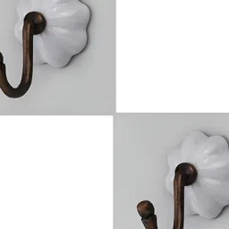 IndianShelf White & Brown 2 Pieces Ceramic Melon Cloth Hangers Wall Hooks-3